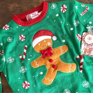 Light-Up LED Christmas Sweater with Gingerbread Man